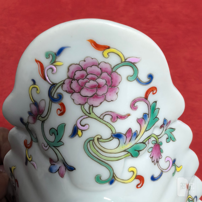 清宣统 内青花龙纹外粉彩花卉纹异形洗 - 图10